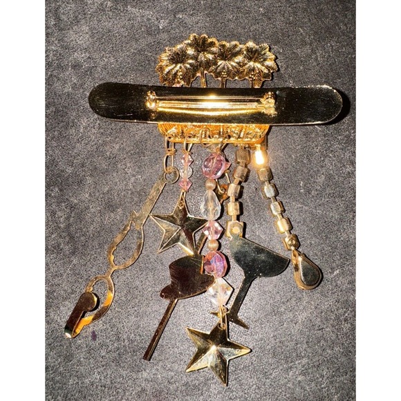 Hollywood Palm Tree Charm Dangle Jewel Gemstone Brooch Pin Martini - Picture 6 of 7